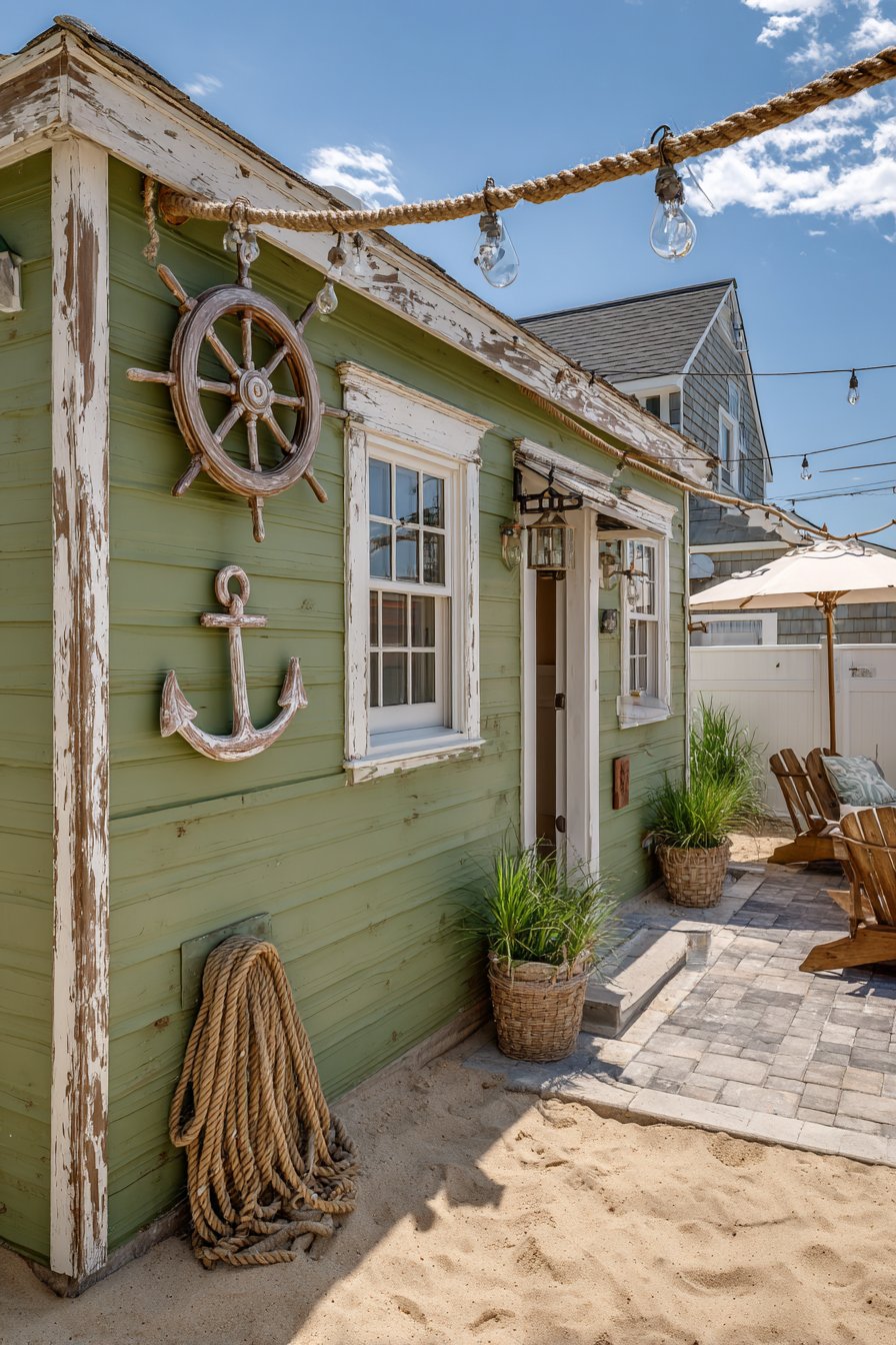 Coastal Sage Green Shiplap with Nautical Elements