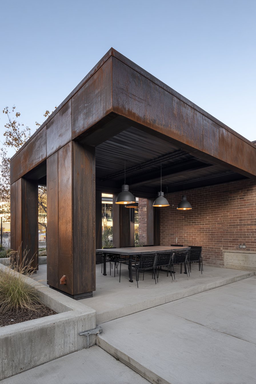 Industrial Steel Pergola with Cable-Stayed Panels