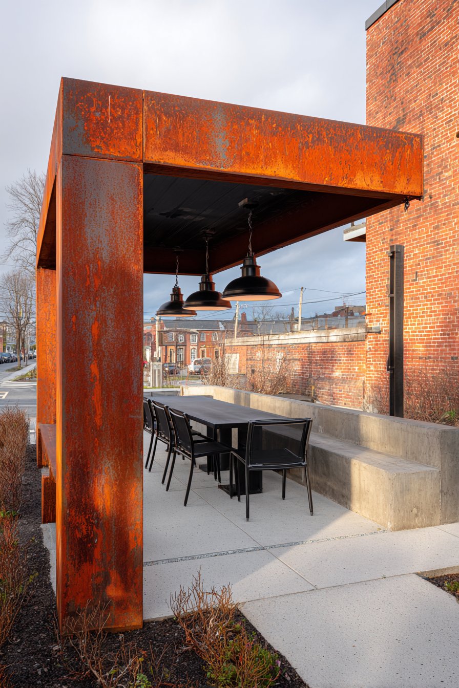 Industrial Steel Pergola with Cable-Stayed Panels