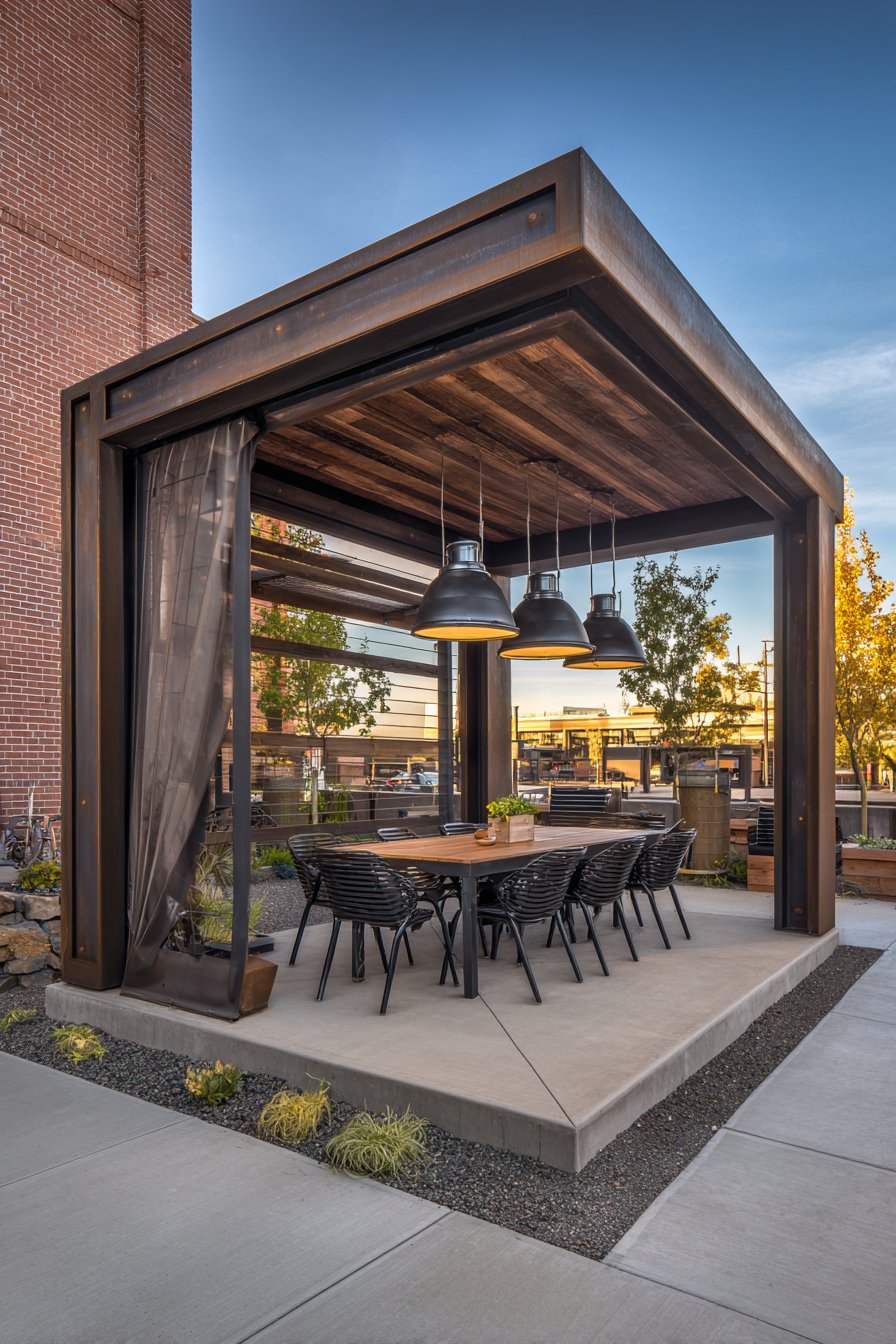 Industrial Steel Pergola with Cable-Stayed Panels