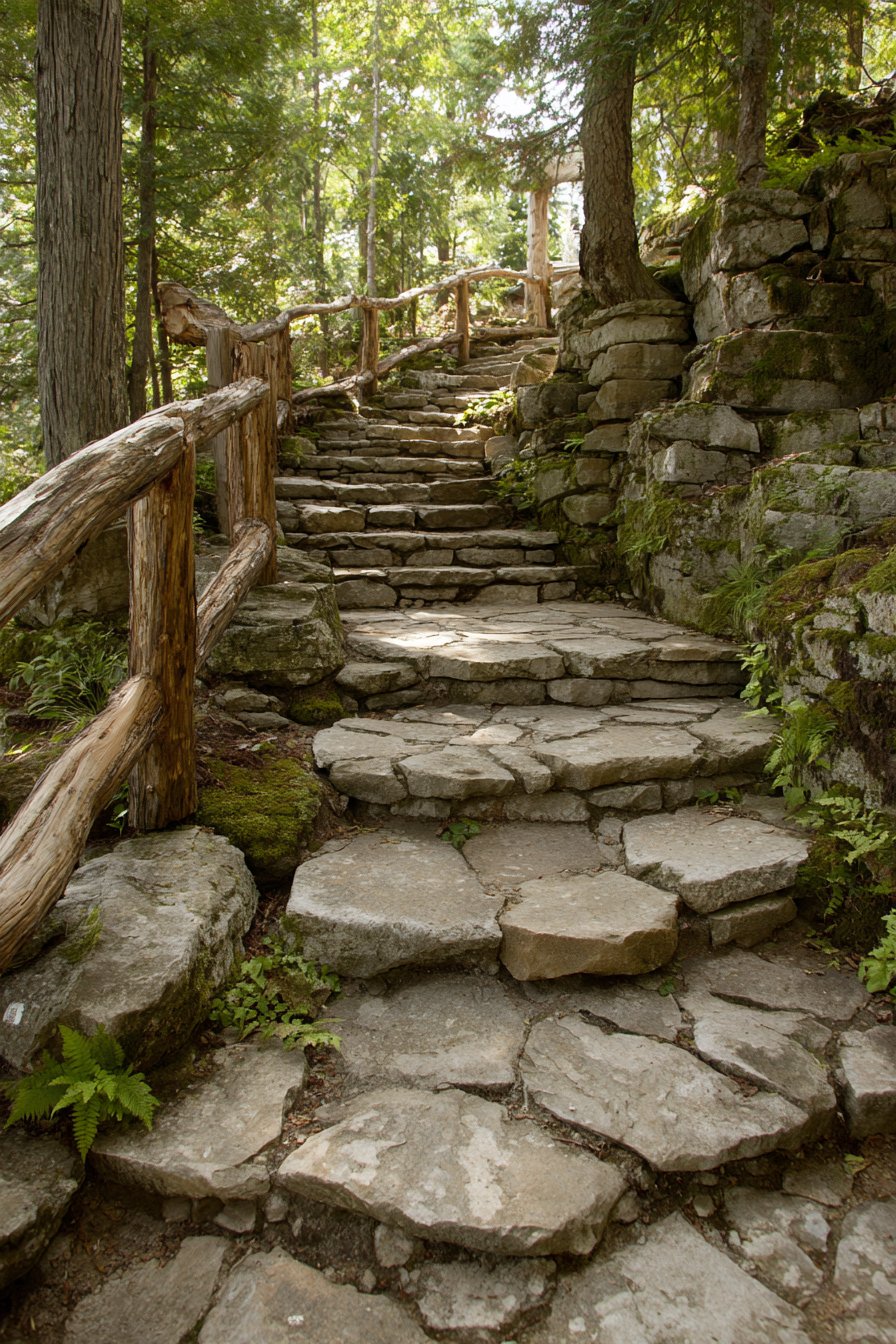 Rough-Cut Local Stone with Woodland Integration