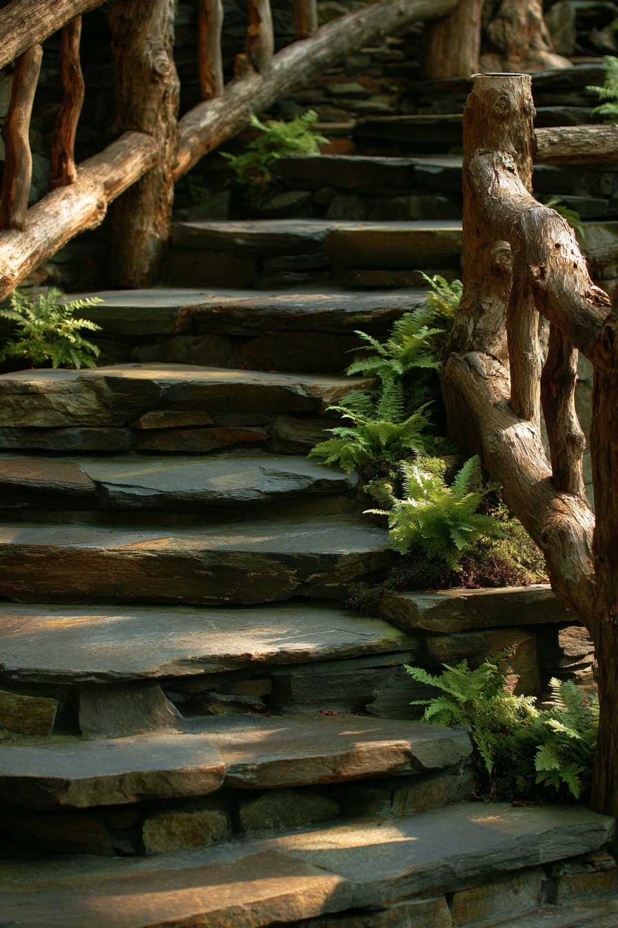 Rough-Cut Local Stone with Woodland Integration