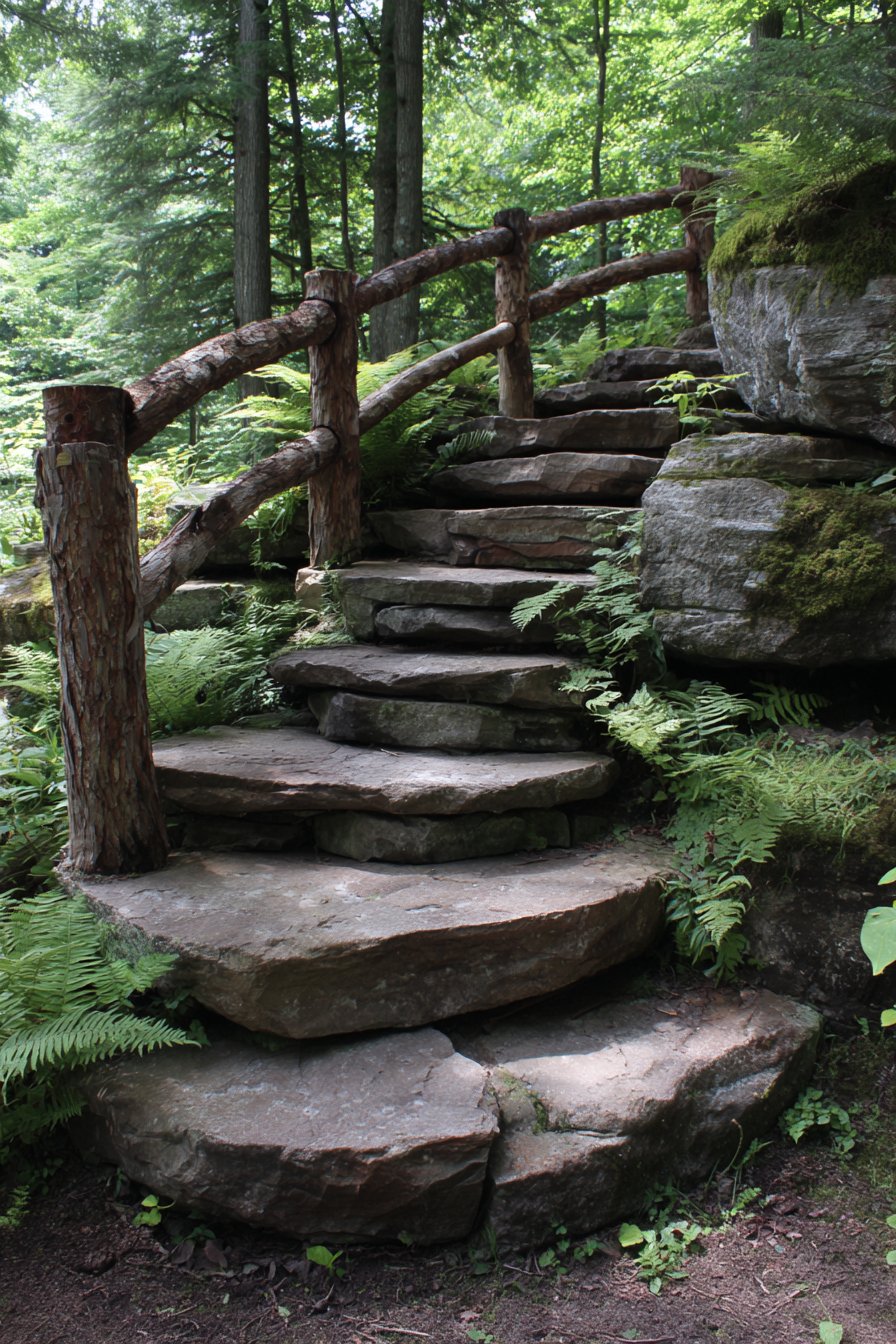 Rough-Cut Local Stone with Woodland Integration