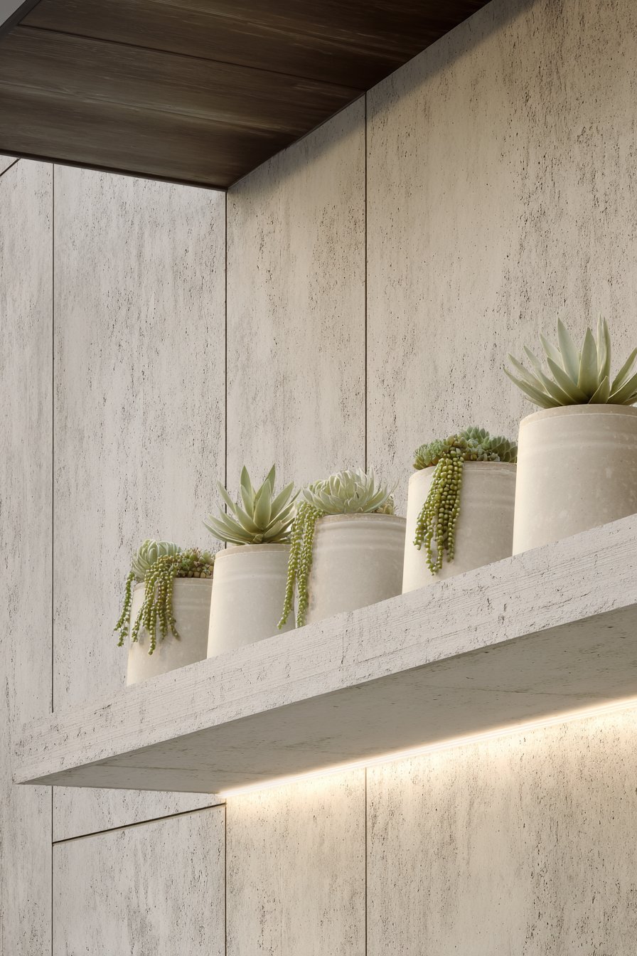 Modern Minimalist Troweled Concrete with Succulent Planters