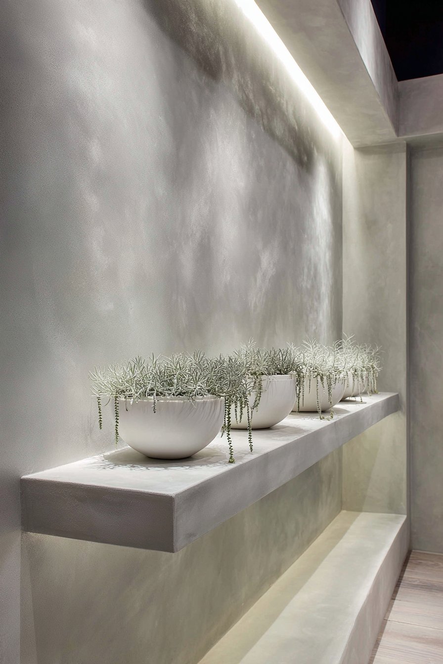 Modern Minimalist Troweled Concrete with Succulent Planters