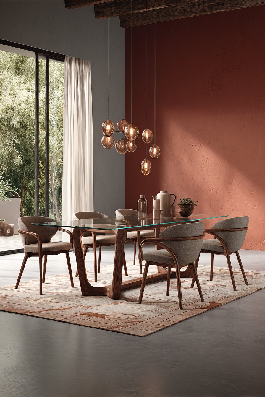 Contemporary Glass and Walnut Sophistication