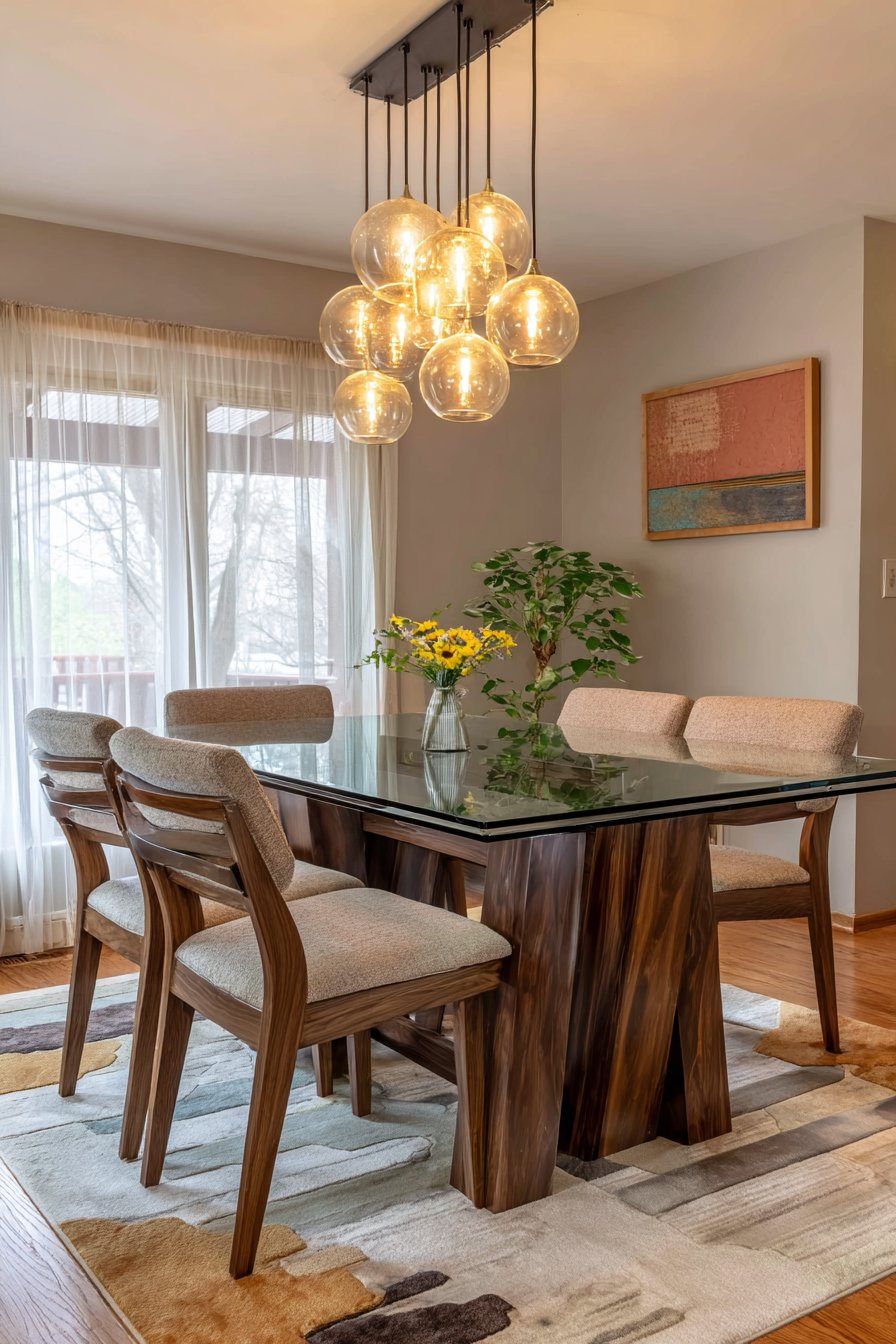 Contemporary Glass and Walnut Sophistication