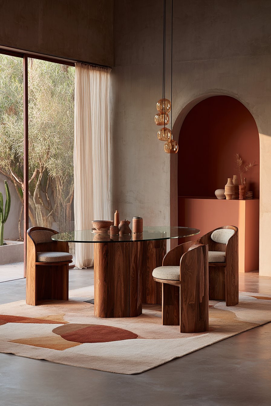 Contemporary Glass and Walnut Sophistication