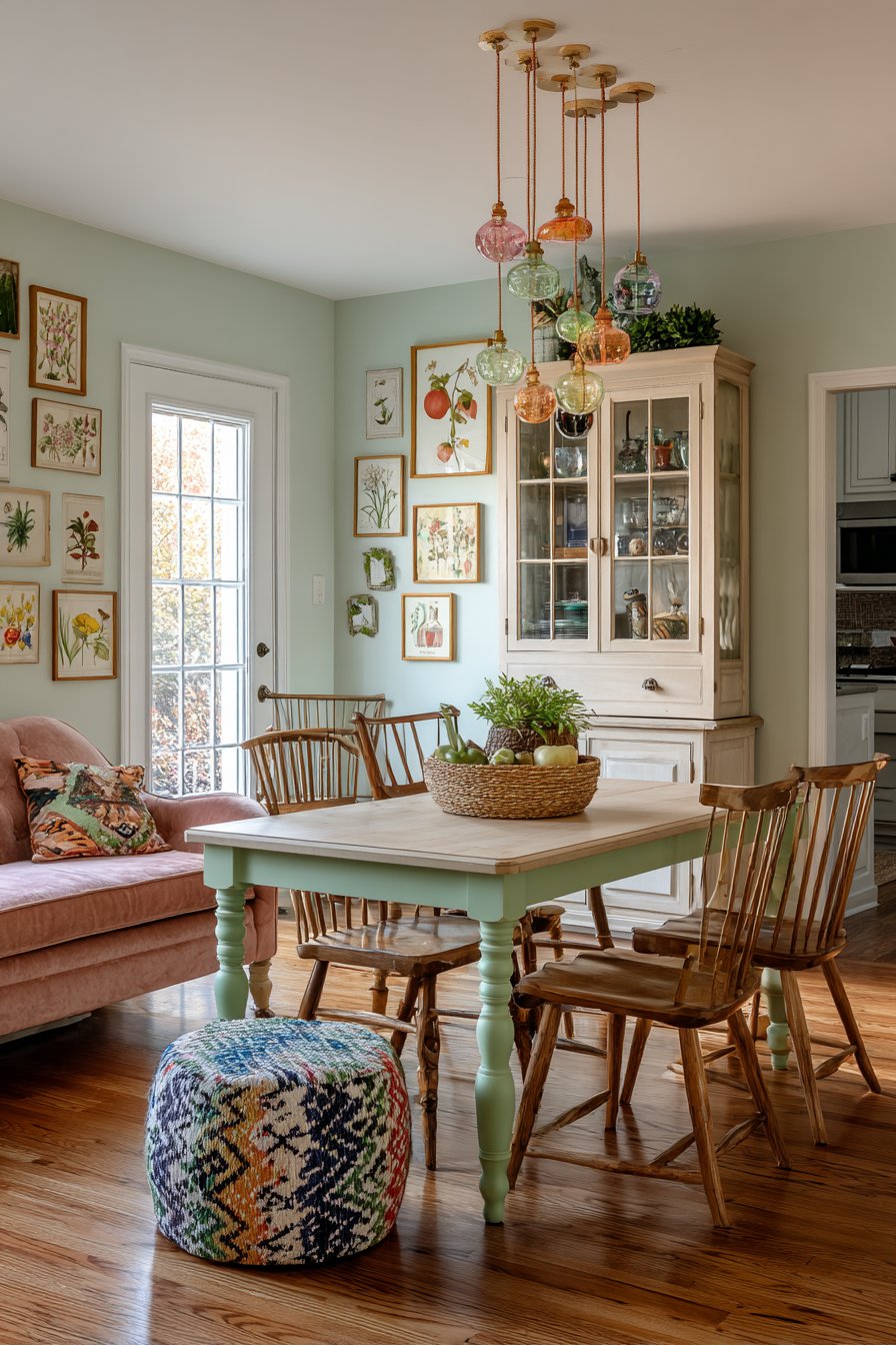 Sage Green Pine with Eclectic Seating Mix