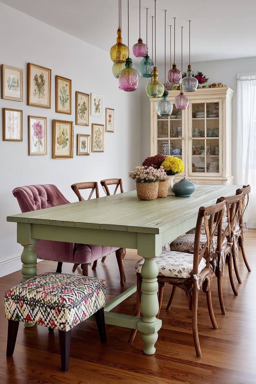 Sage Green Pine with Eclectic Seating Mix