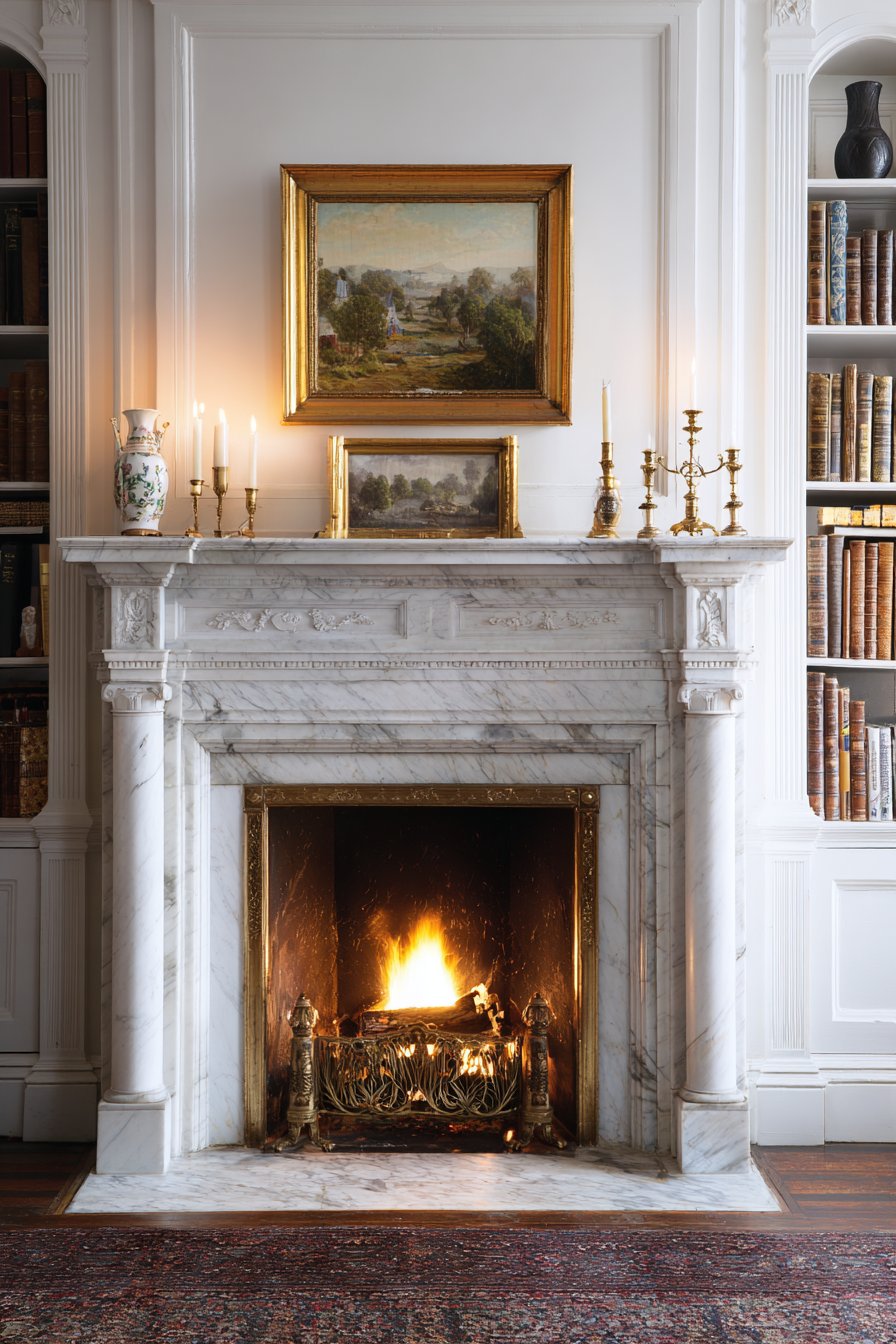 White Marble Fireplace Mantel
