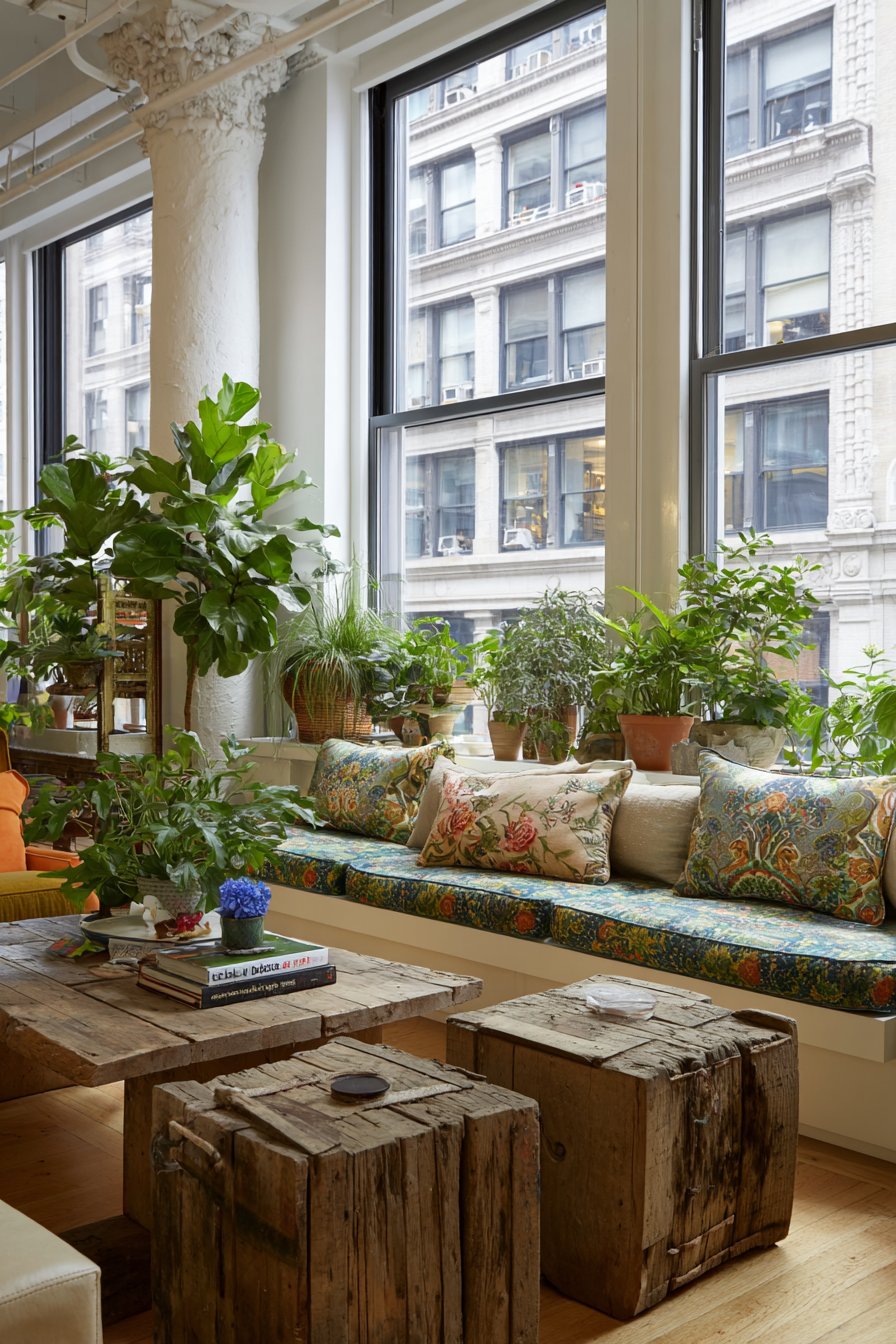 Built-In Window Seating with Indoor Garden
