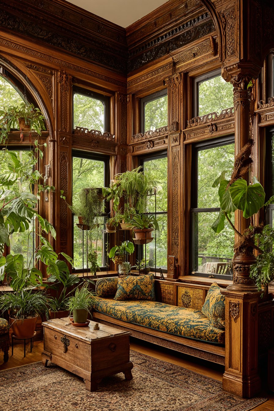 Built-In Window Seating with Indoor Garden