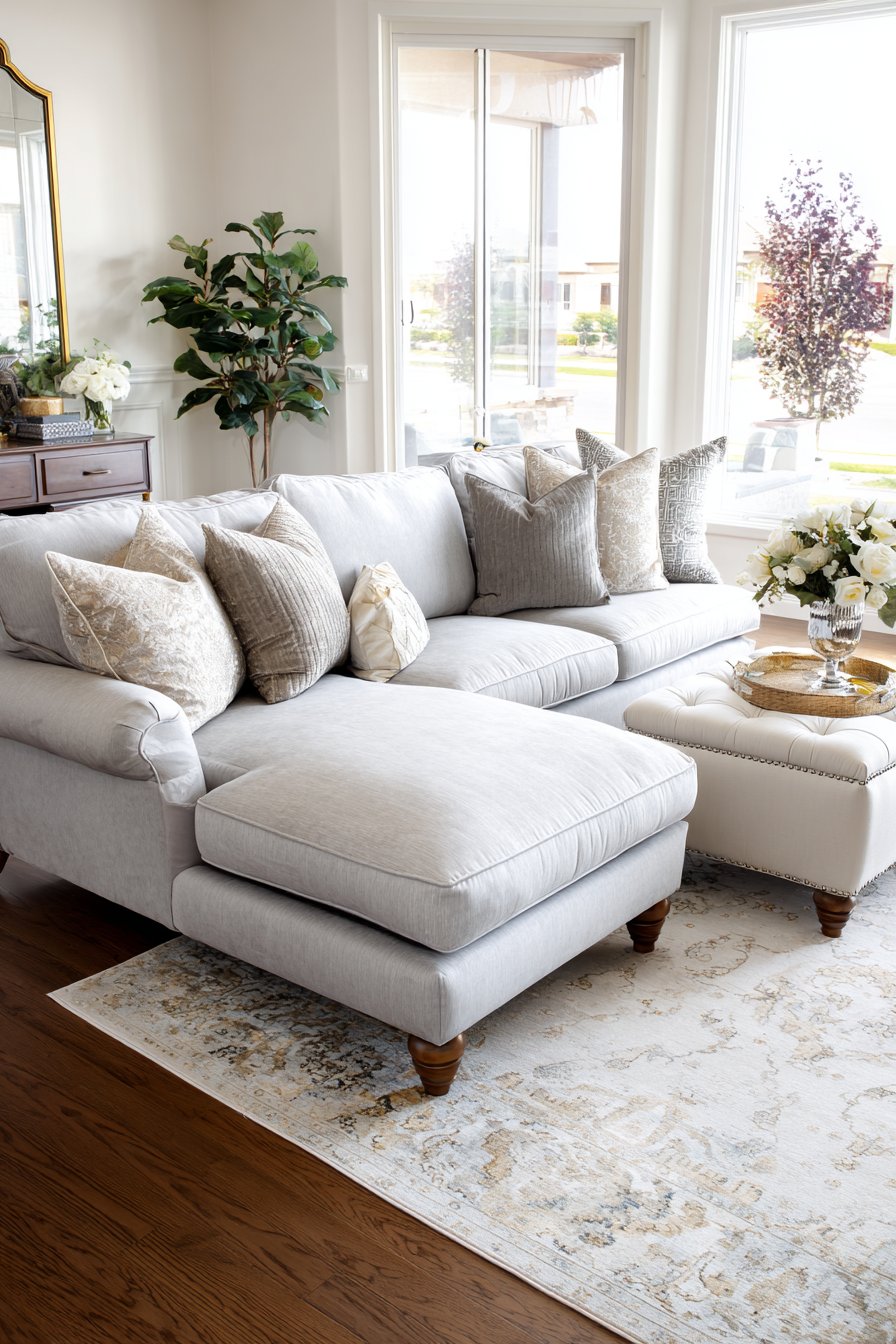 Gray Linen Sectional Configuration