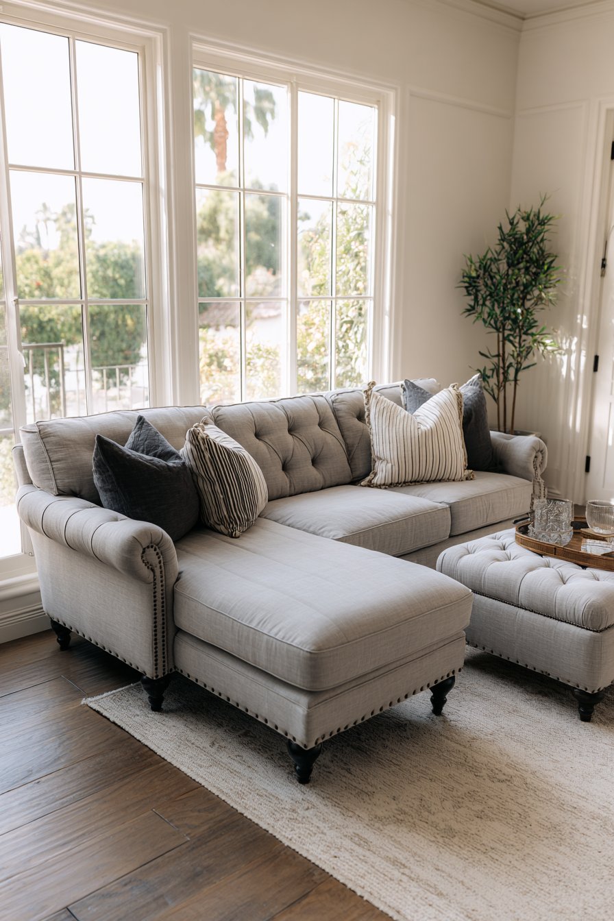 Gray Linen Sectional Configuration