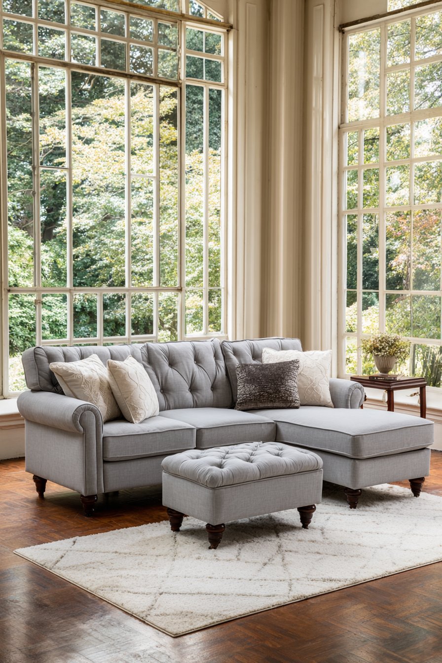 Gray Linen Sectional Configuration
