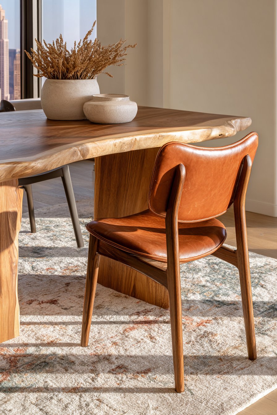 Cognac Leather with Solid Walnut Legs