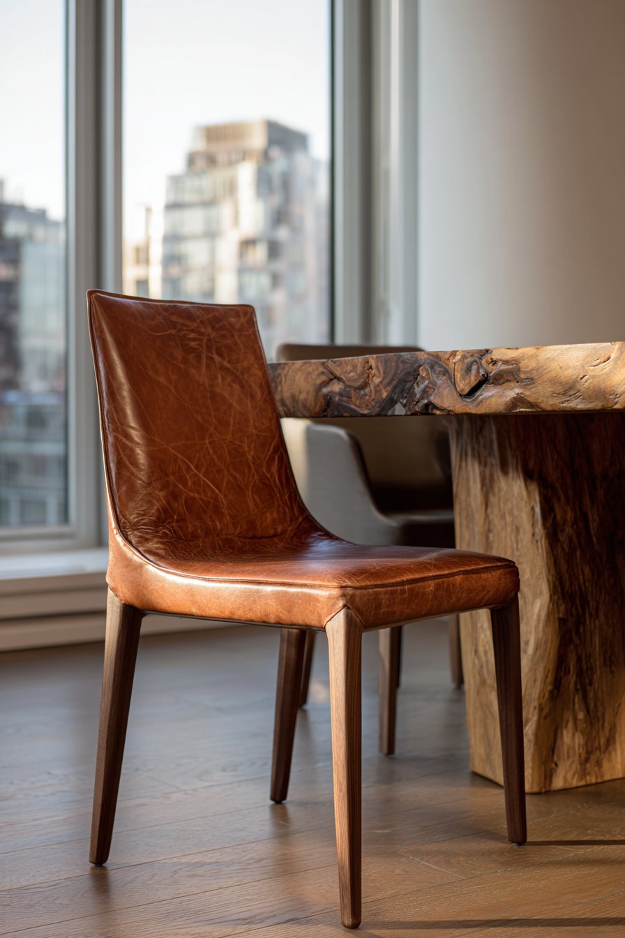 Cognac Leather with Solid Walnut Legs