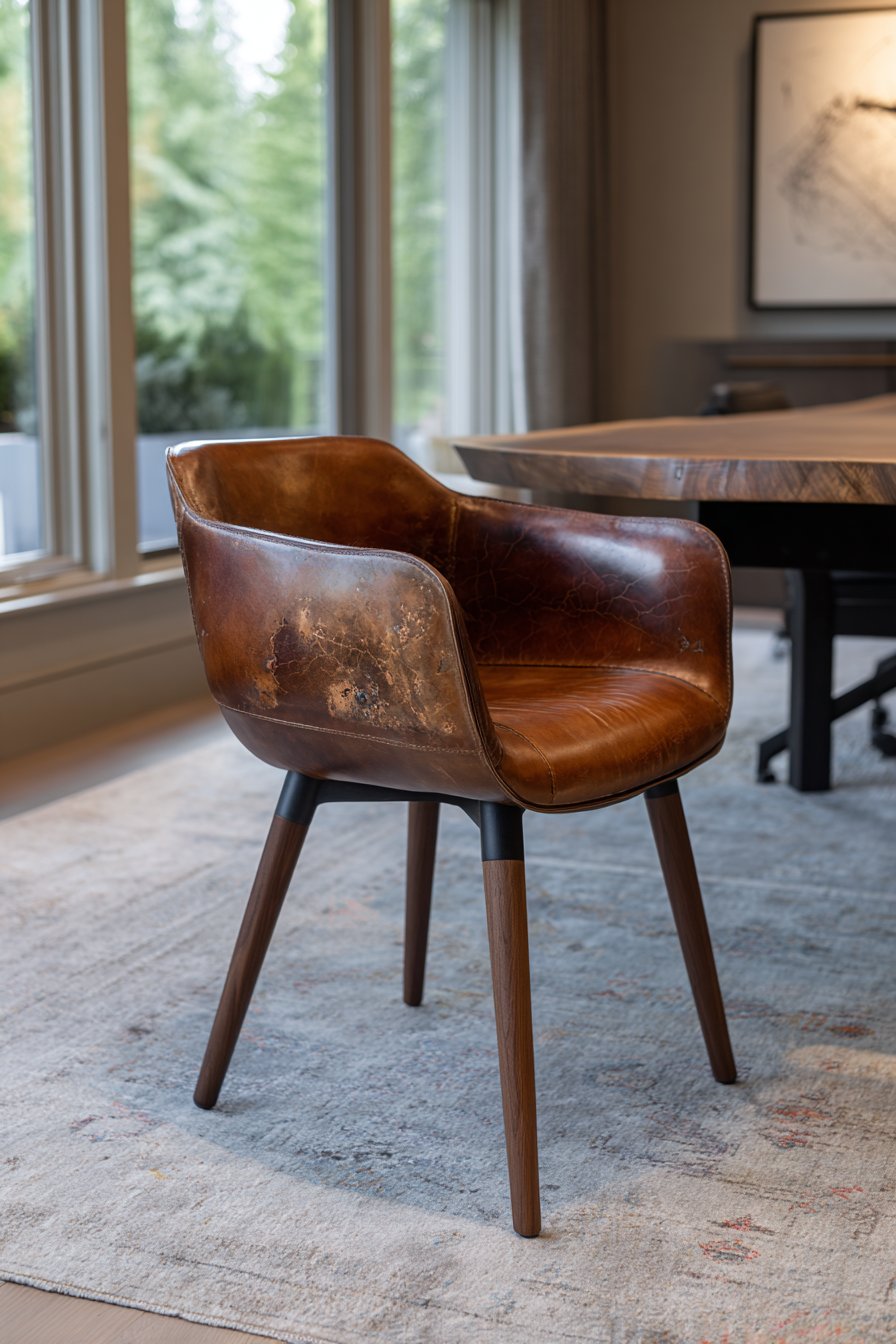 Cognac Leather with Solid Walnut Legs