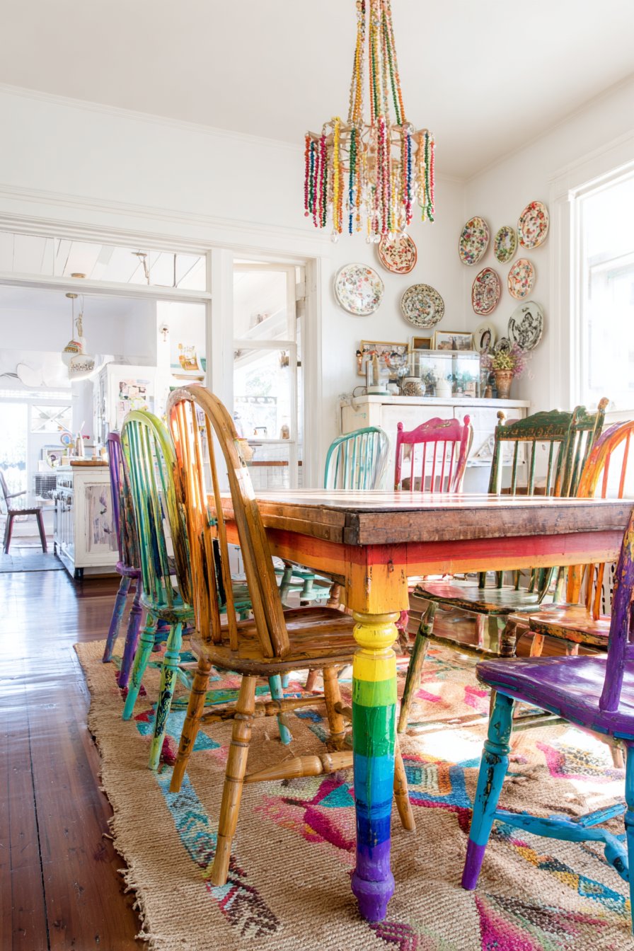 Butcher Block with Rainbow Gradient Legs