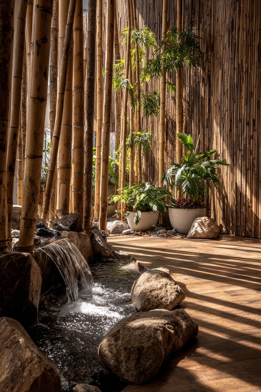 Zen Bamboo Screening with Water Feature