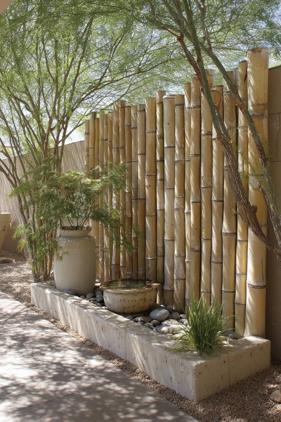 Zen Bamboo Screening with Water Feature