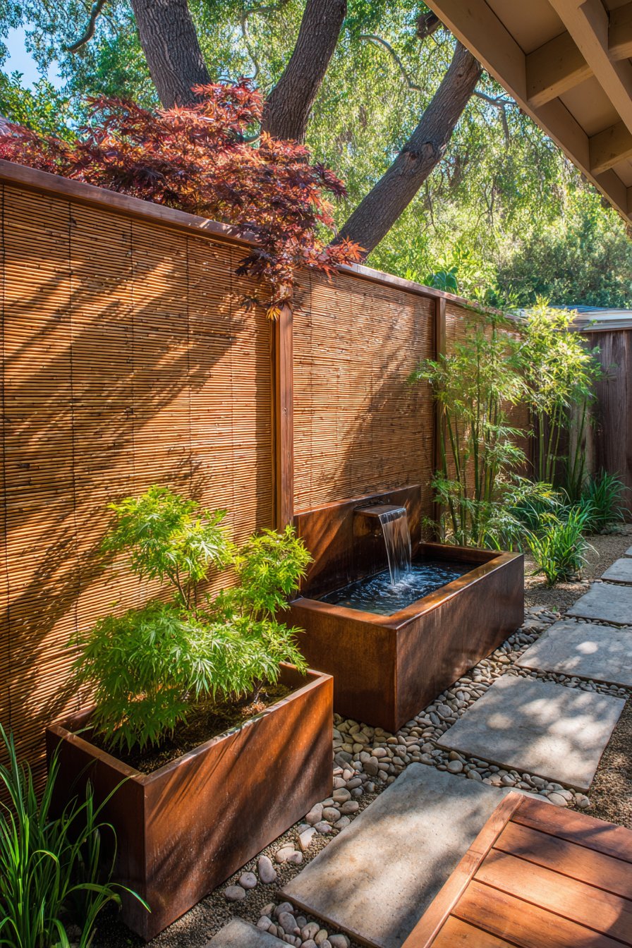 Zen Bamboo Screening with Water Feature