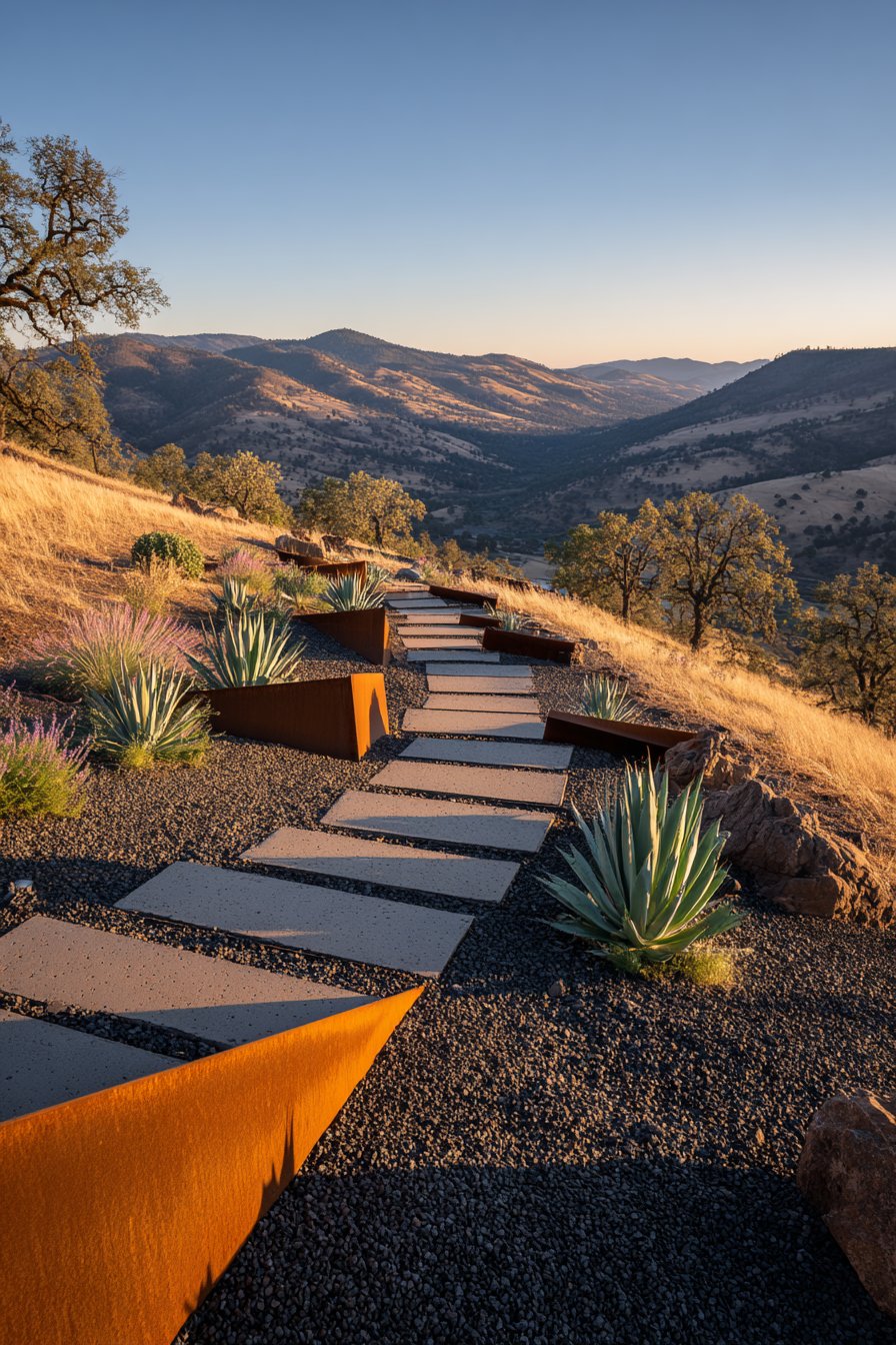 Modern Cor-Ten Steel Hillside Design