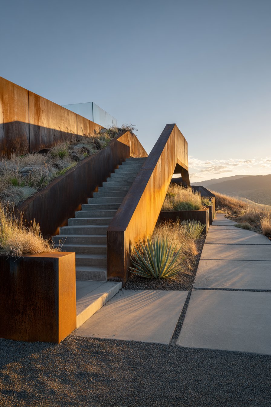 Modern Cor-Ten Steel Hillside Design