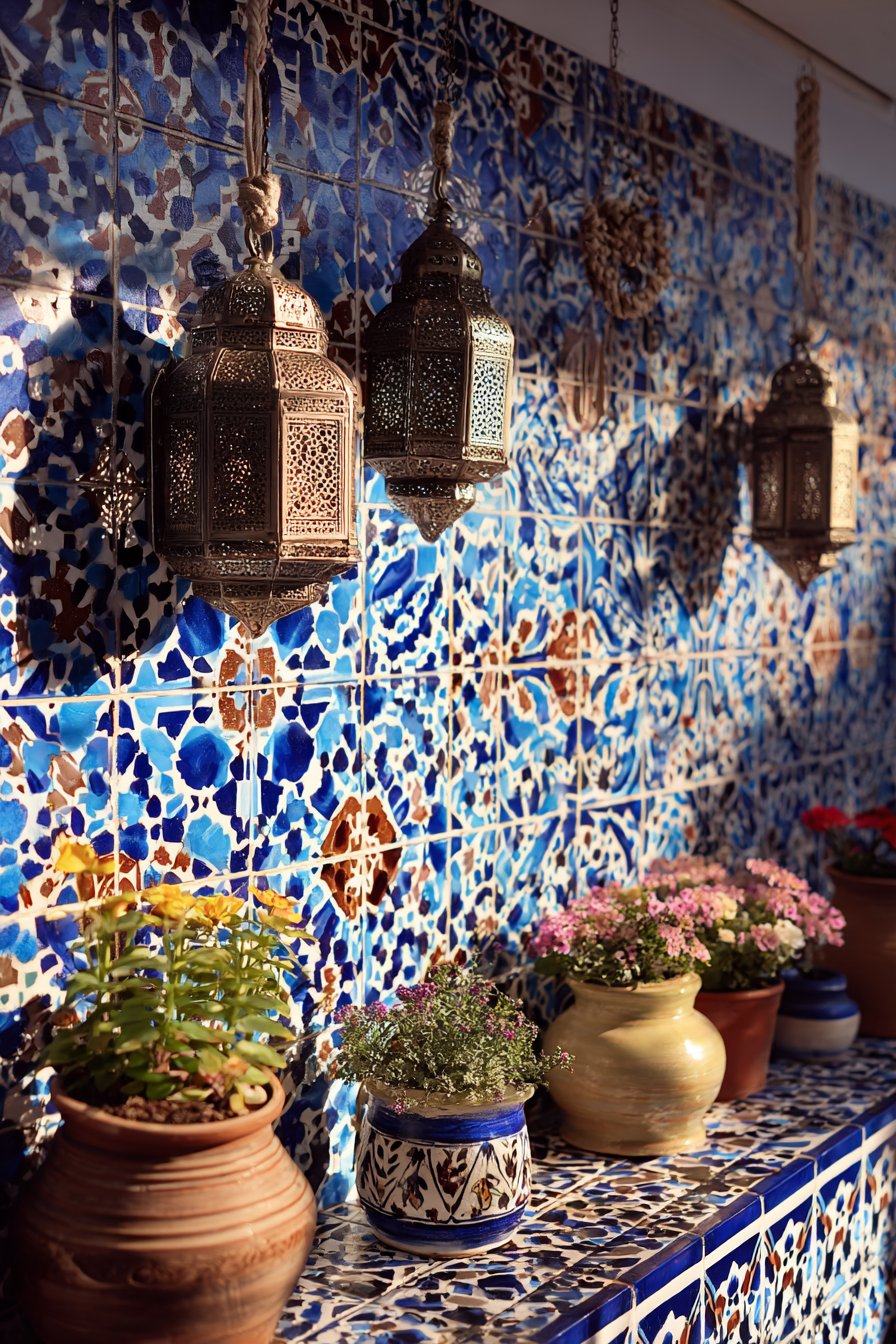 Bohemian Moroccan Mosaic with Macramé Wall Hangings