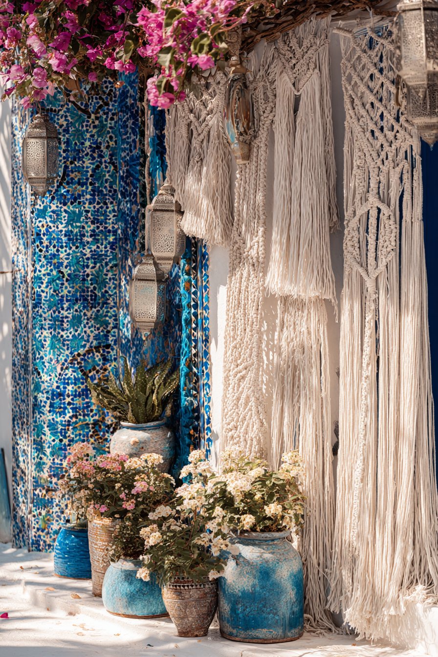Bohemian Moroccan Mosaic with Macramé Wall Hangings