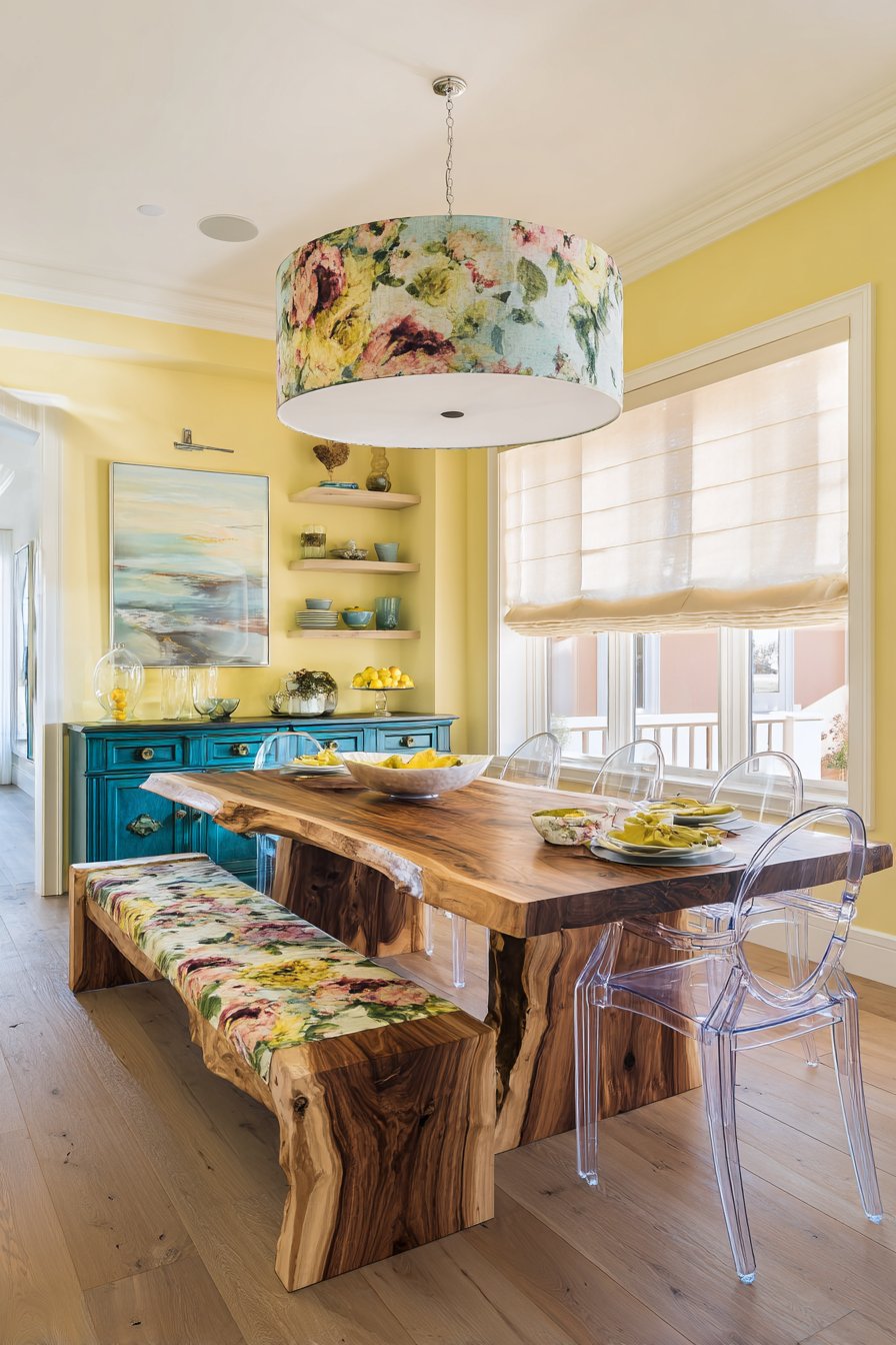 Live-Edge Walnut with Acrylic and Bold Florals