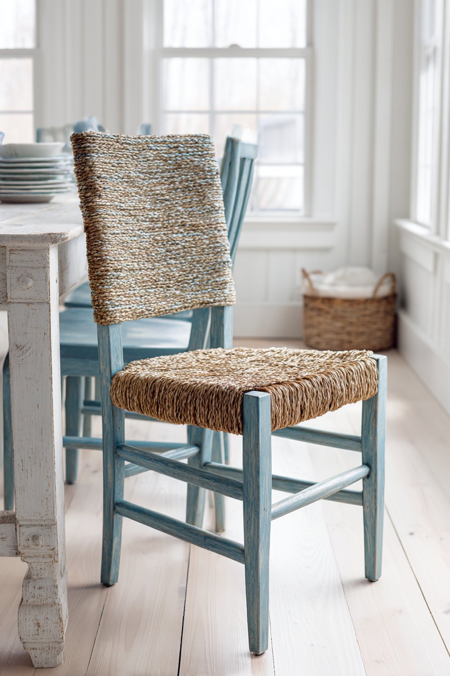Coastal Weathered Blue with Rush Seat