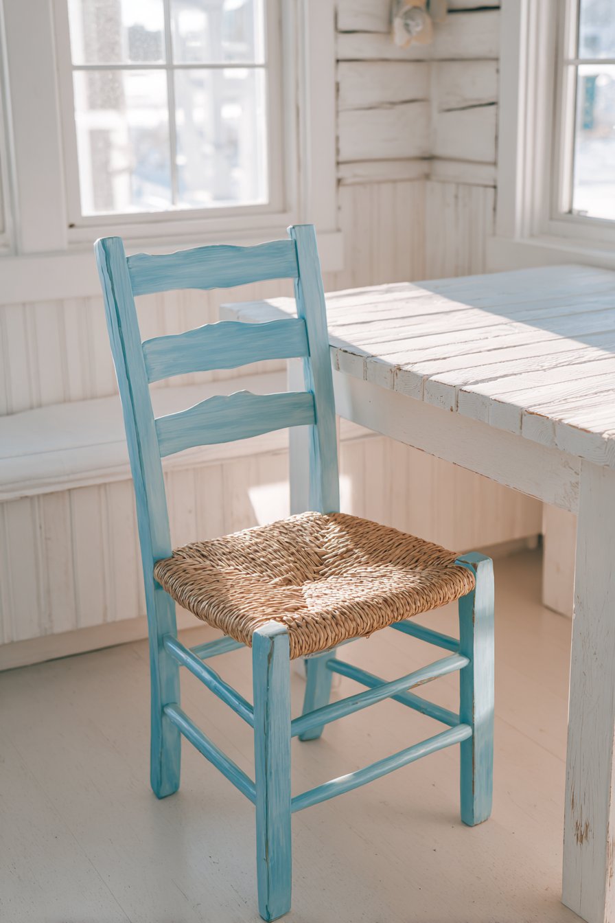 Coastal Weathered Blue with Rush Seat