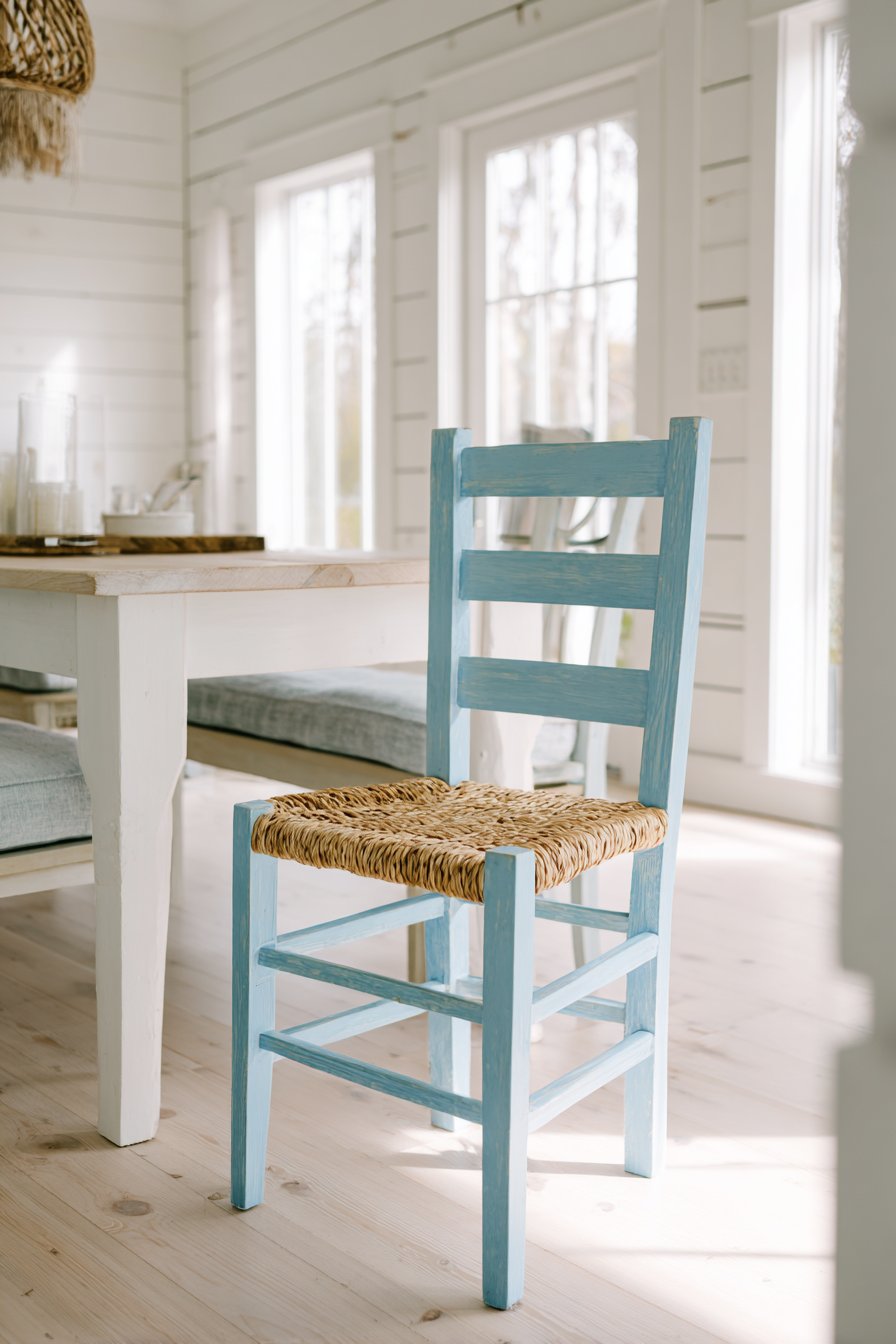 Coastal Weathered Blue with Rush Seat