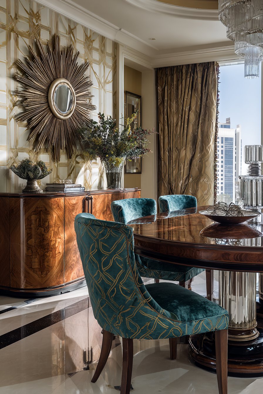 Art Deco Brass Inlay and Teal Velvet