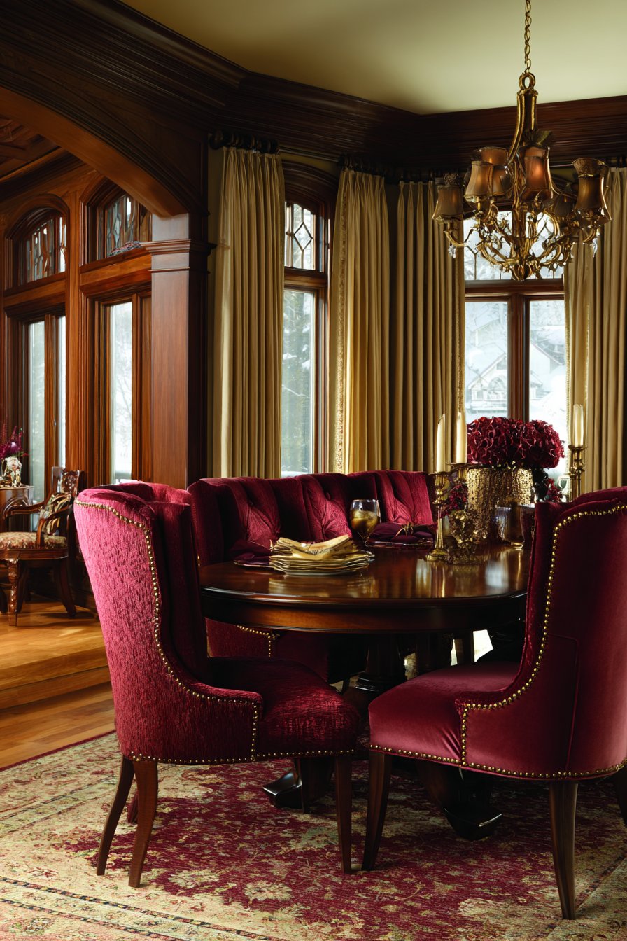 Formal Mahogany Luxury with Burgundy Velvet