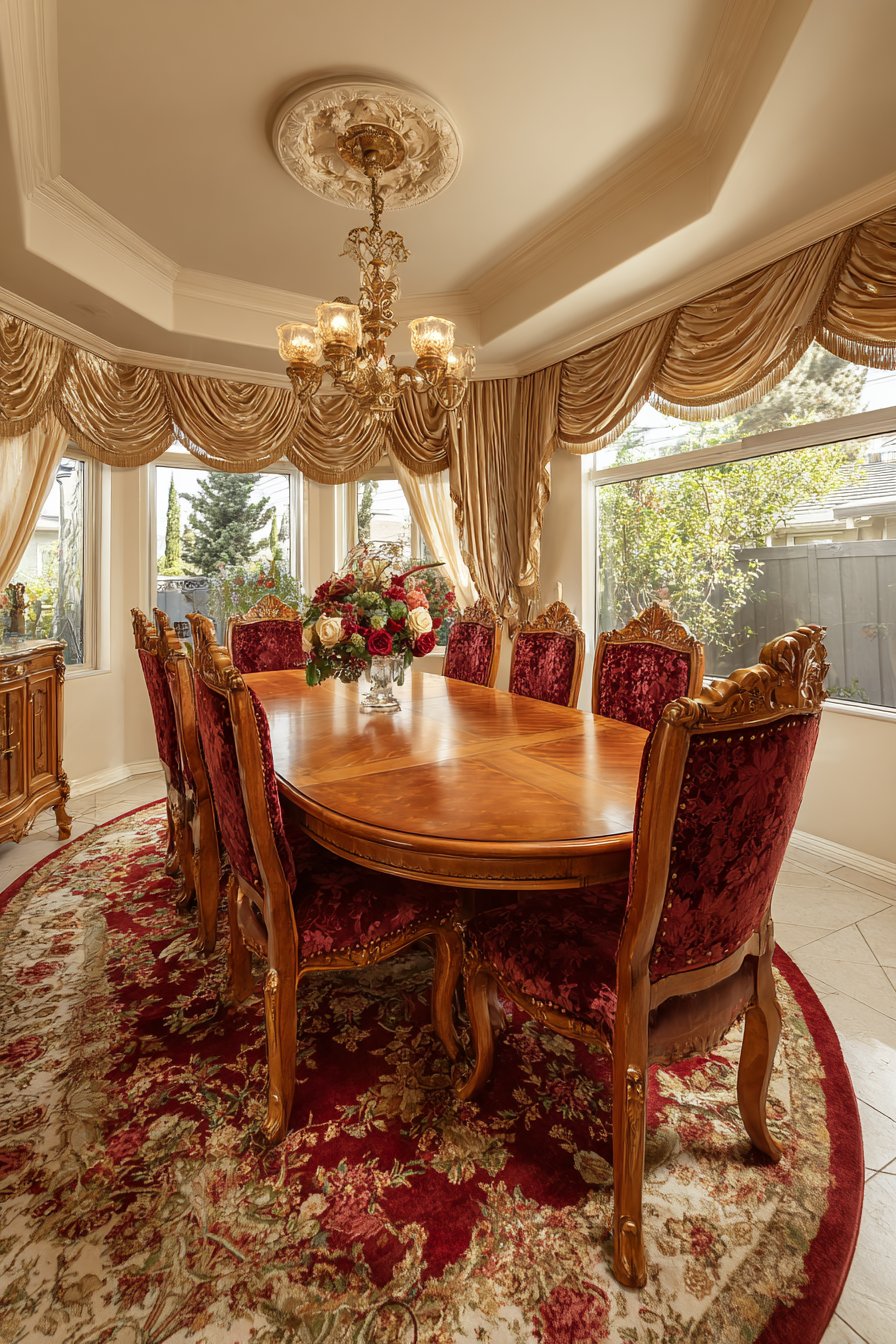 Formal Mahogany Luxury with Burgundy Velvet