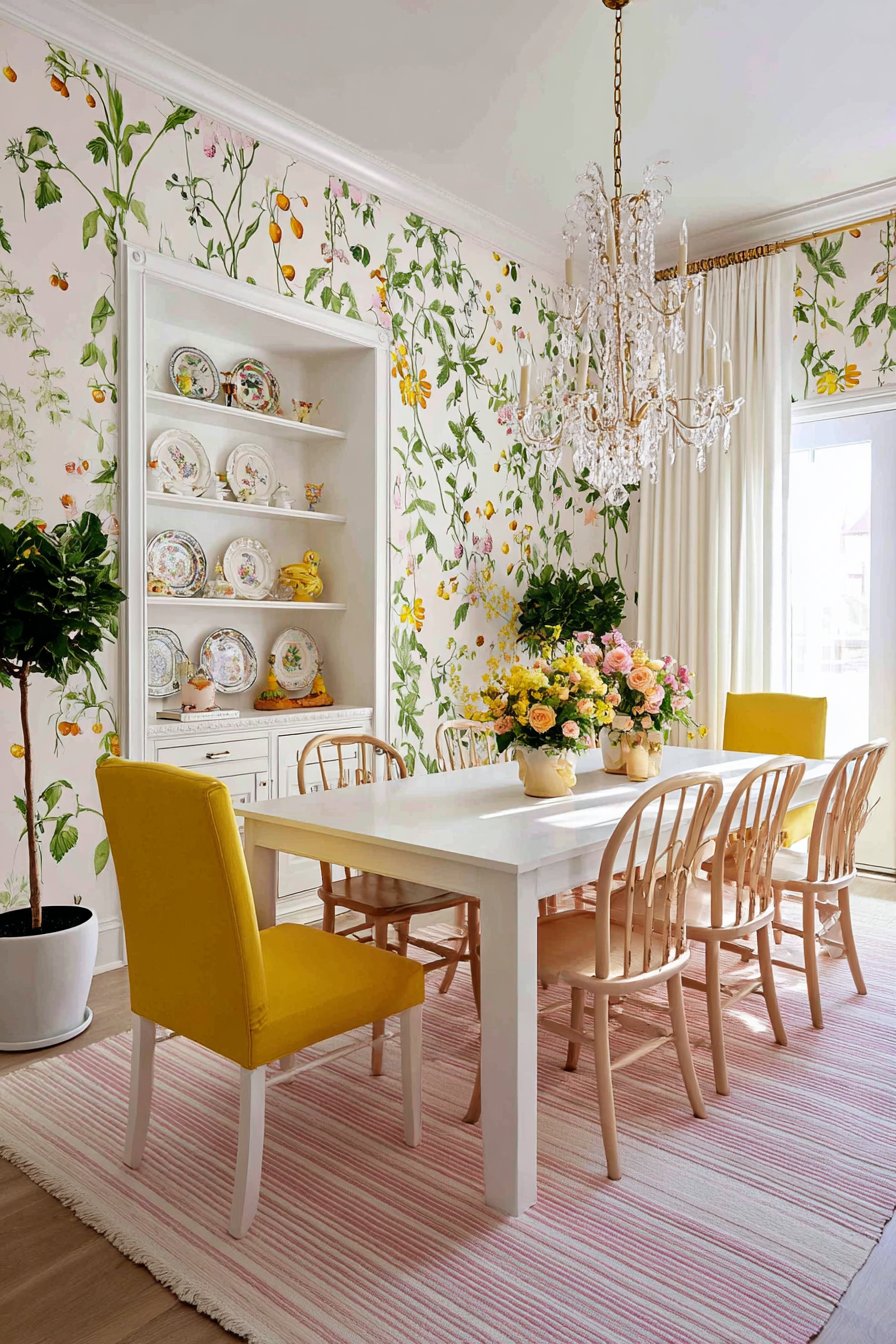 Distressed White with Cottage Garden Wallpaper