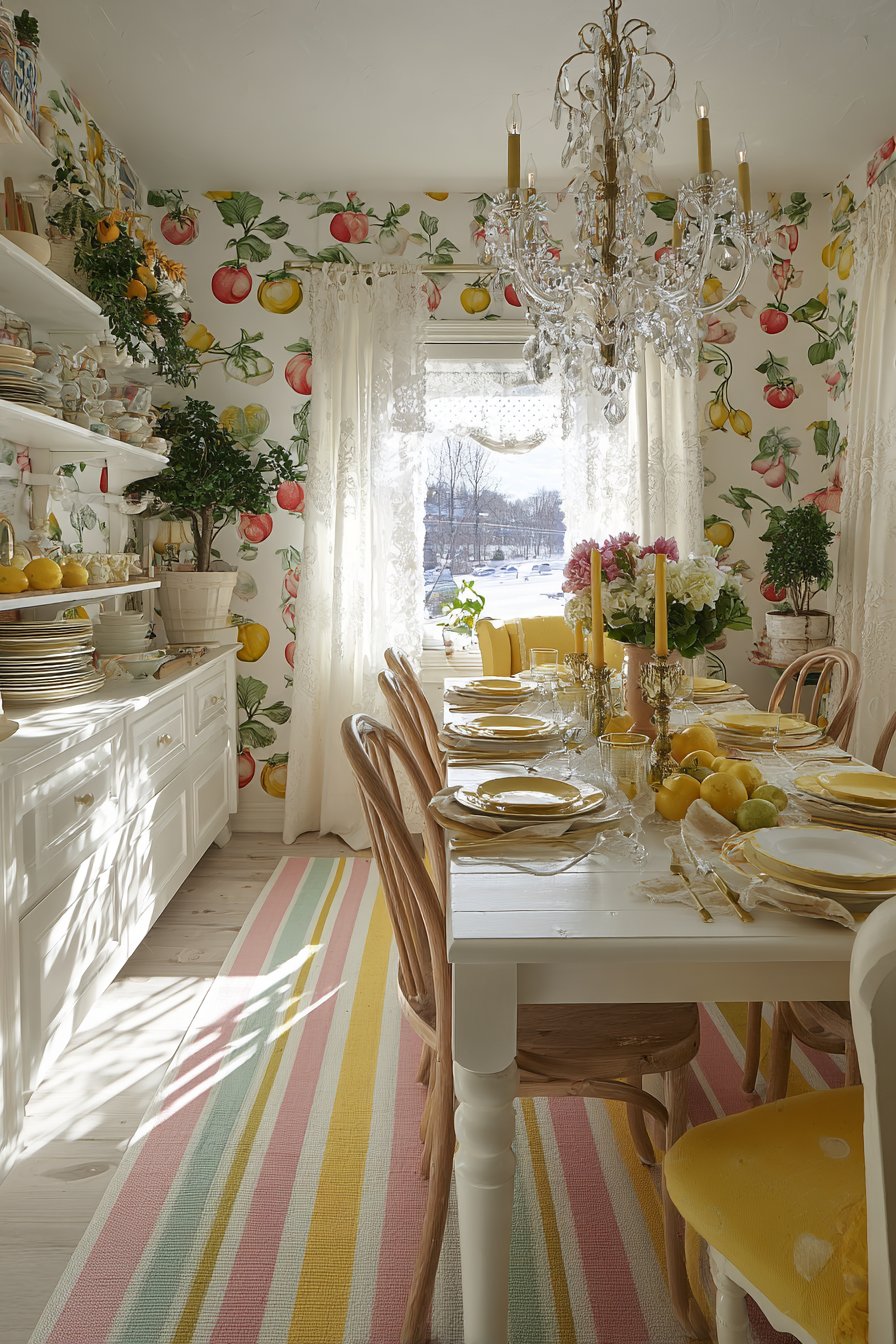 Distressed White with Cottage Garden Wallpaper