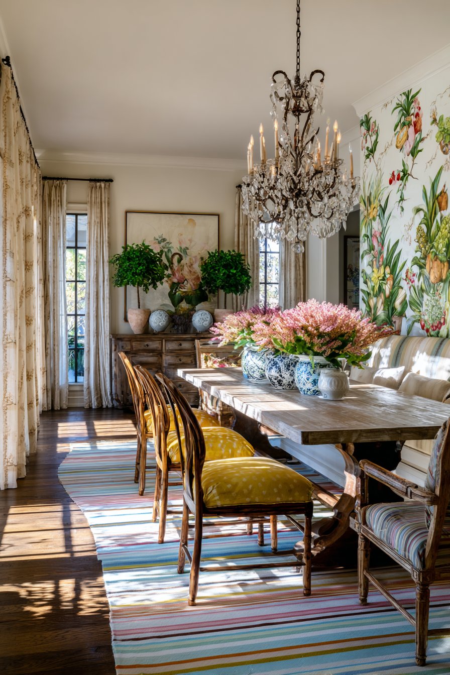 Distressed White with Cottage Garden Wallpaper