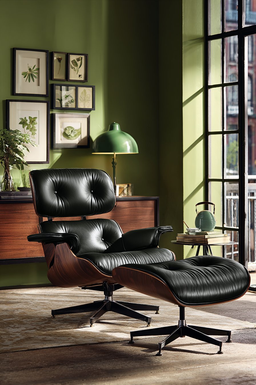 Mid-Century Modern Black Leather Eames Chair