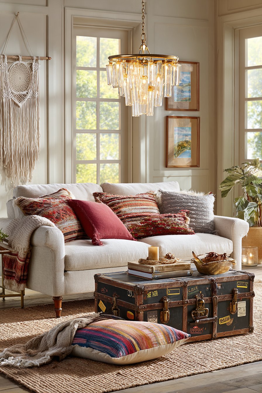 Statement Brass and Amber Glass Chandelier