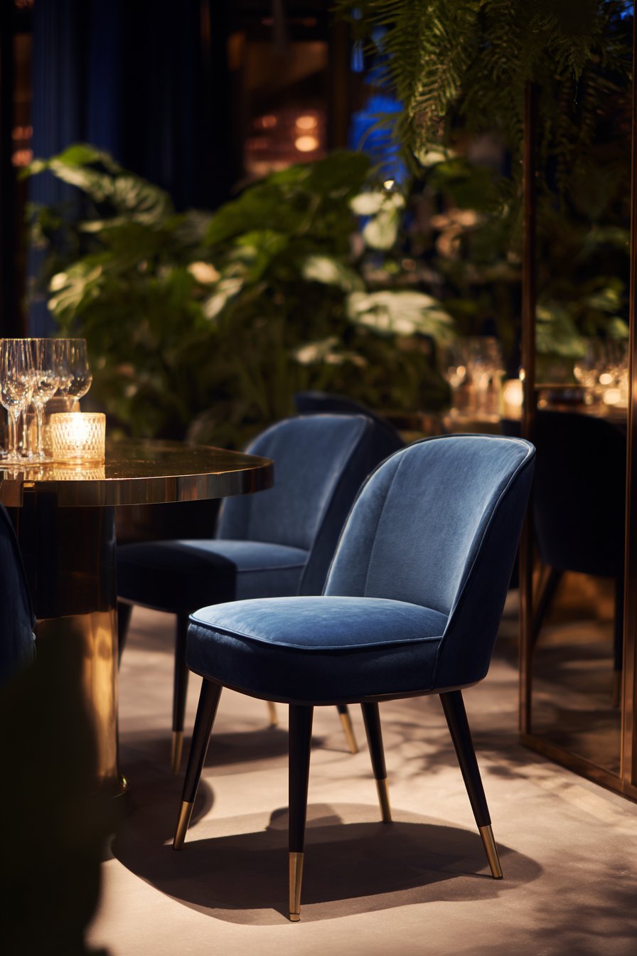 Art Deco Navy Velvet with Brass-Finished Legs