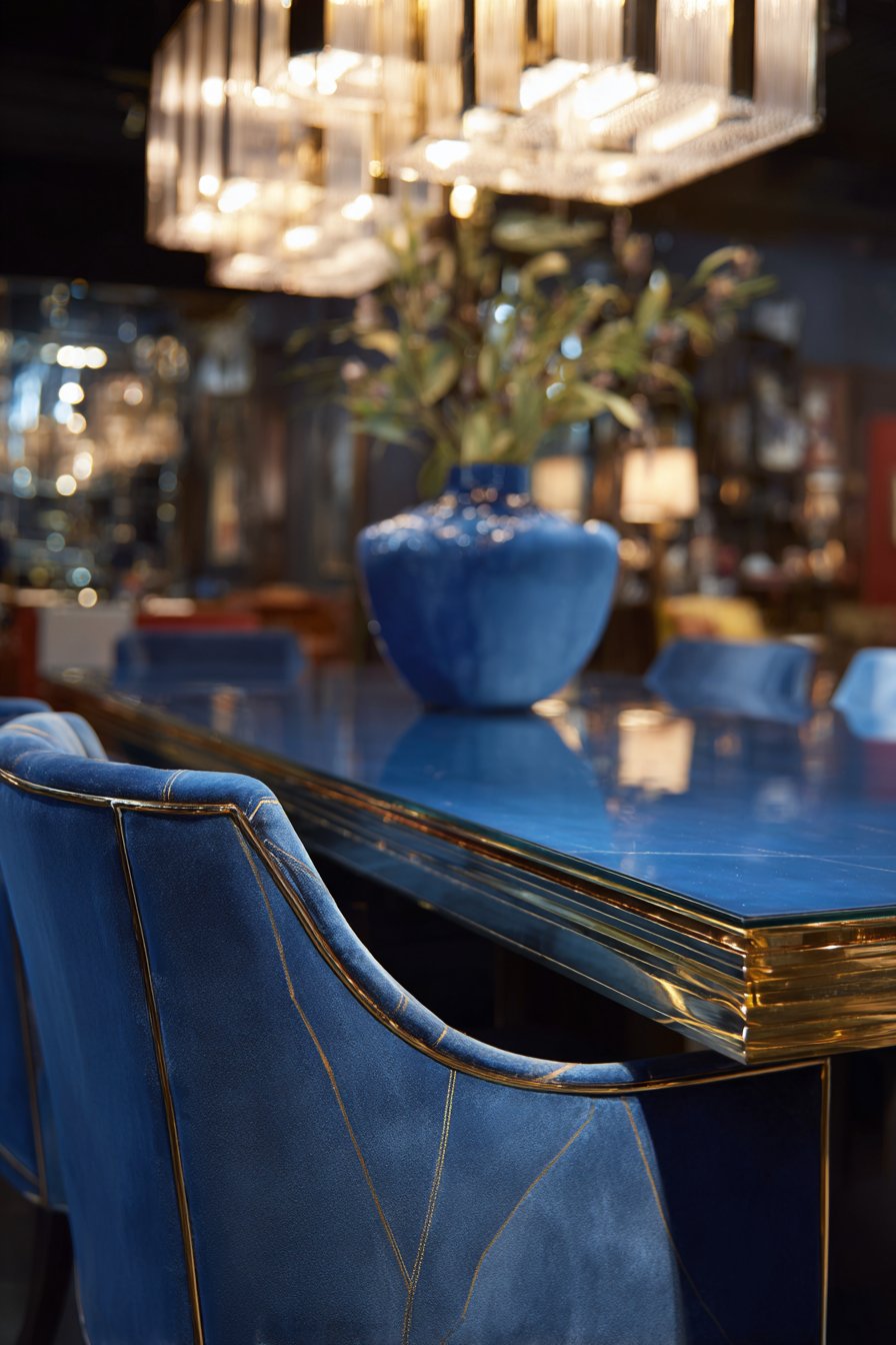 Art Deco Navy Velvet with Brass-Finished Legs