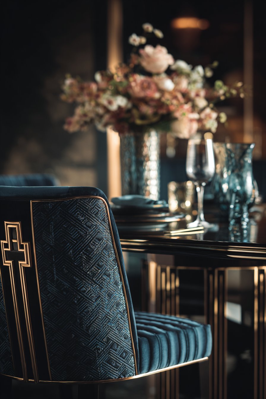 Art Deco Navy Velvet with Brass-Finished Legs