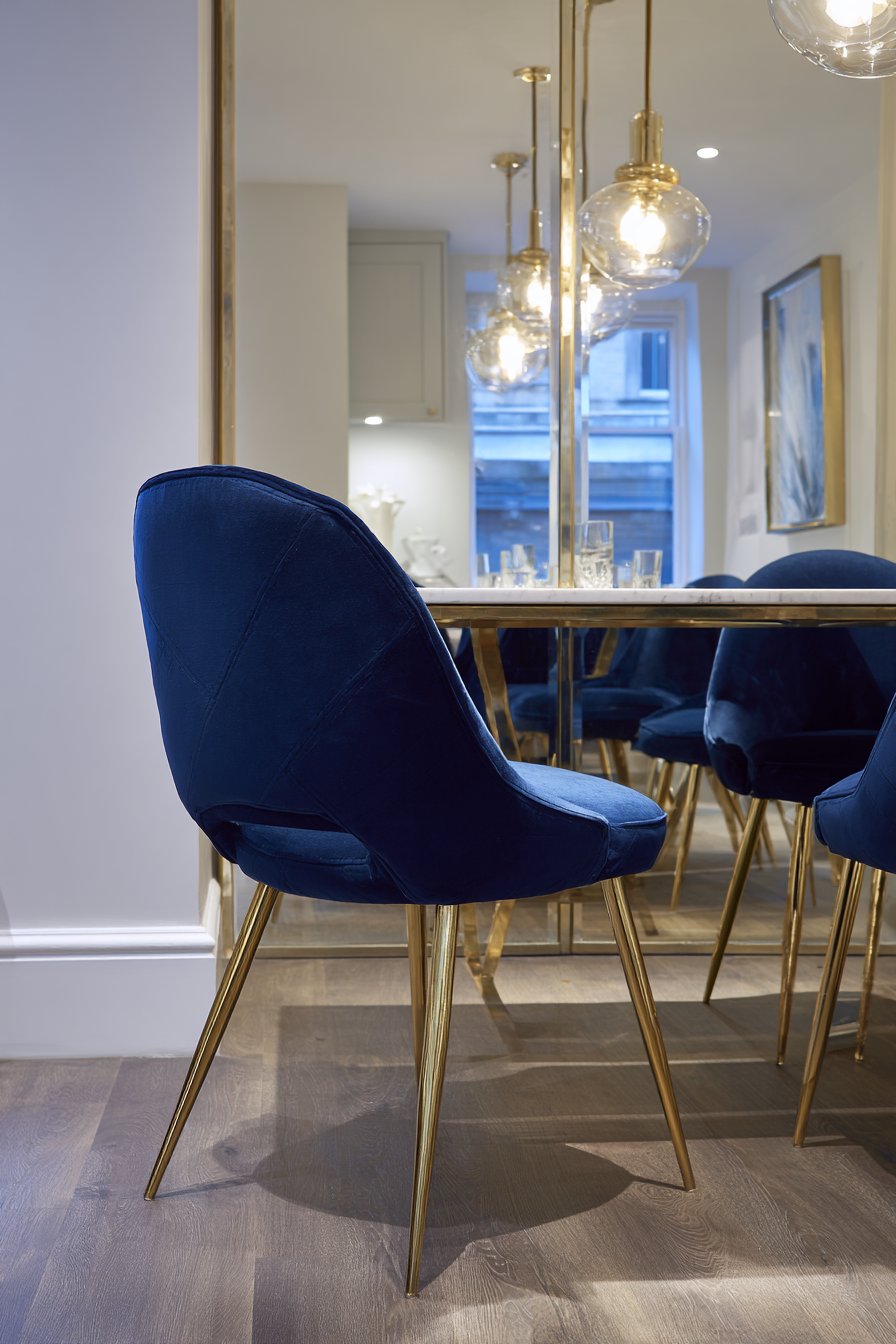 Art Deco Navy Velvet with Brass-Finished Legs