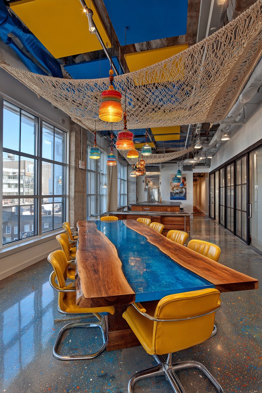 Blue Resin River with Colored Ductwork Ceiling