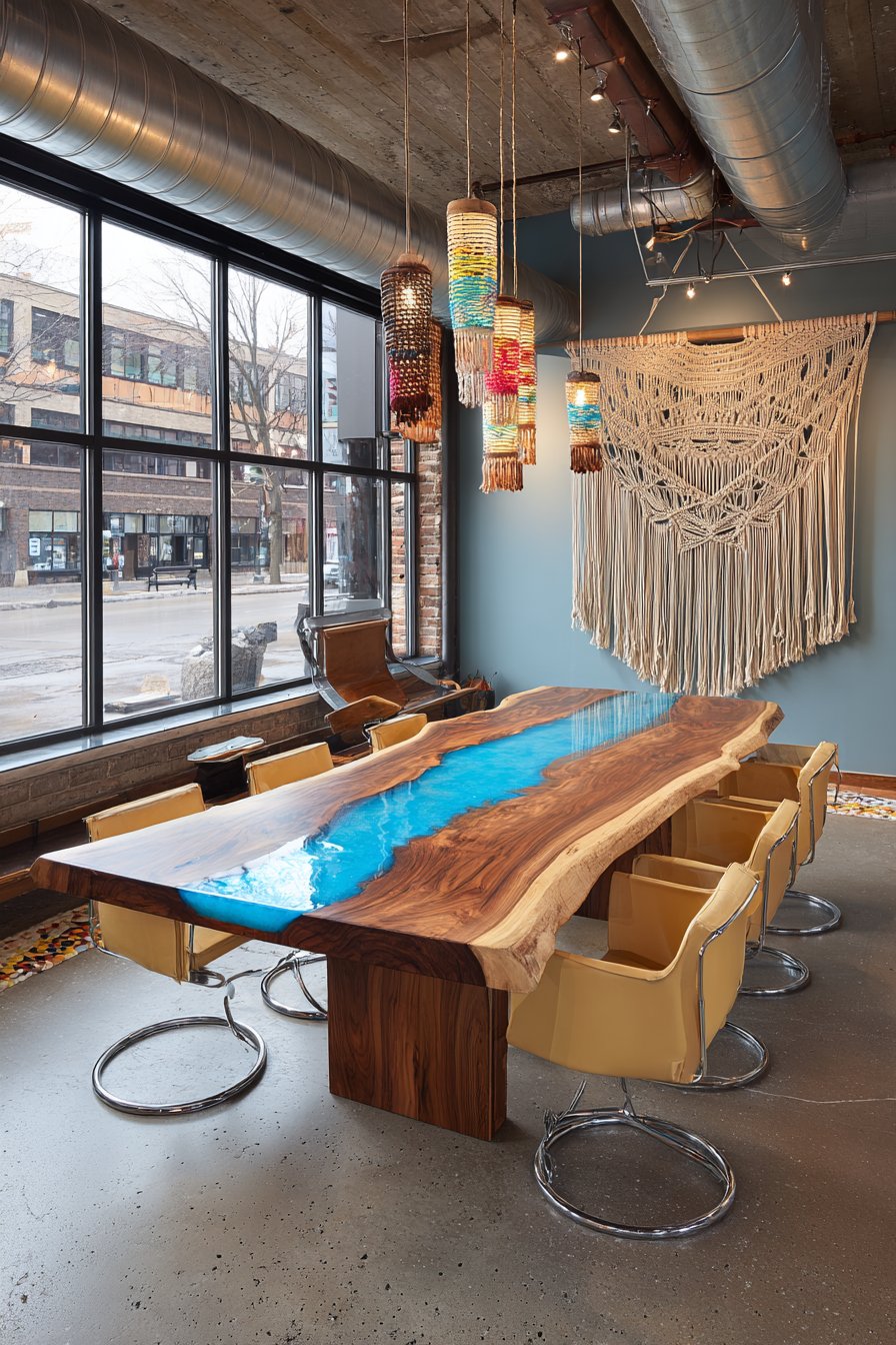 Blue Resin River with Colored Ductwork Ceiling