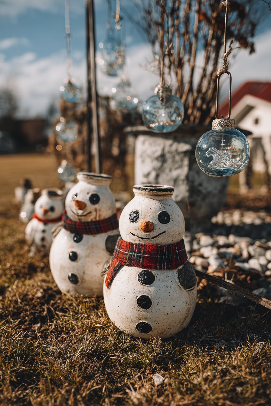 Handcrafted Snowmen Garden Display
